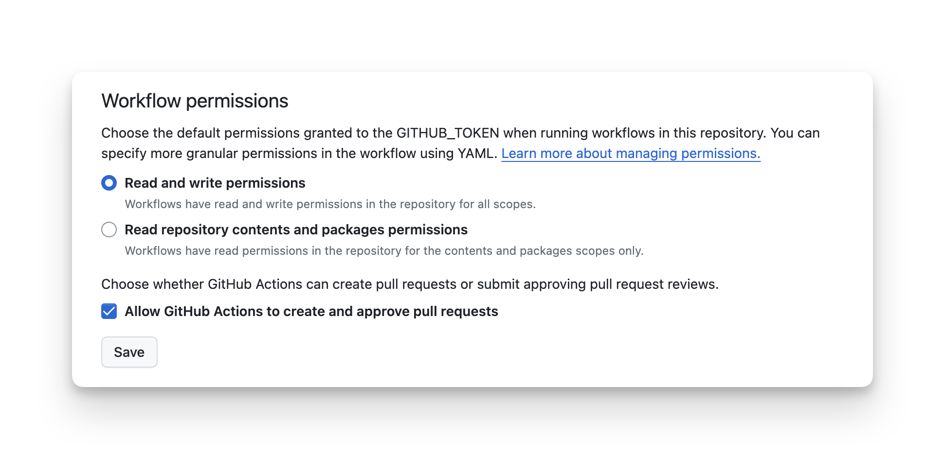 Github Actions workflow permissions.